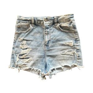 AE American Eagle Curvy Hi-Rise Shortie Denim Cutoff shorts size 2